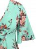 Plus Size Flutter Sleeve Floral Print Bowknot Blouse -  