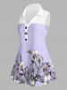 Plus Size Sleeveless Half Button Floral Print Blouse -  