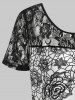 Plus Size Printed Lace Panel T-shirt -  