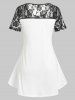 Plus Size Printed Lace Panel T-shirt -  