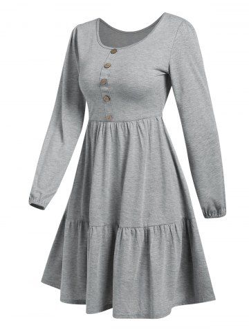 Mock Button Tiered Mini Dress - GRAY - XL