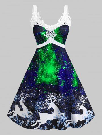 Vestido Midi Navideño 3D Estampado Alce - GREEN - L