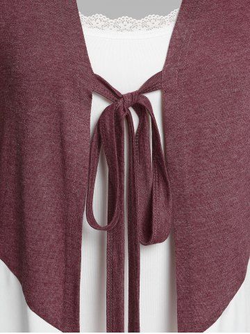 Plus Size Tie Colorblock Draped T-shirt and Cami Top Set