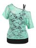 Plus Size&Curve Skew Neck Sheer Lace Top and O Ring Camisole -  