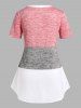 T-shirt en Blocs de Couleurs avec Quart de Bouton de Grande Taille - Multi L