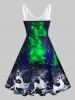 Plus Size Elk Print 3D Galaxy Lace Panel Christmas Dress -  