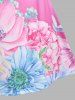 Plus Size Lace Panel Crisscross Floral Print T-shirt -  