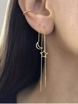 3 Pcs Hollow Moon Star Chain Earrings Set