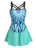 Plus Size Printed Crisscross Swim Dress Set -  