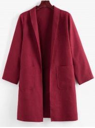 Manteau Tunique Patch avec Poche de Grande Taille à Col Châle - Rouge Vineux 3X