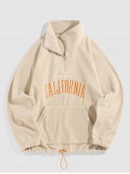 Letters Embroidered Quarter Zip Fleece Sweatshirt -  