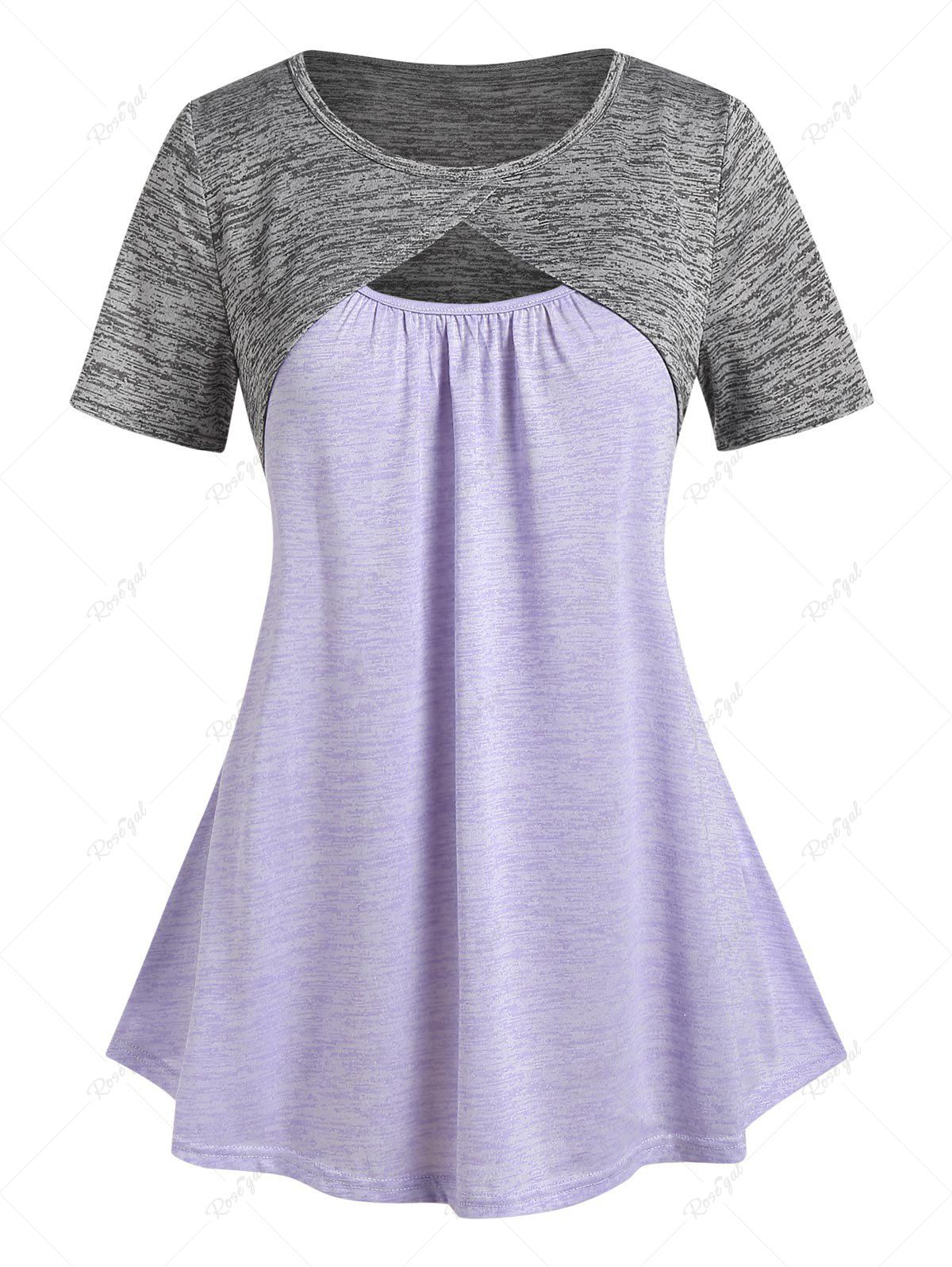 T-shirt Court Chiné Courbe Grande Taille et Camisole Violet clair 4X | US 26-28