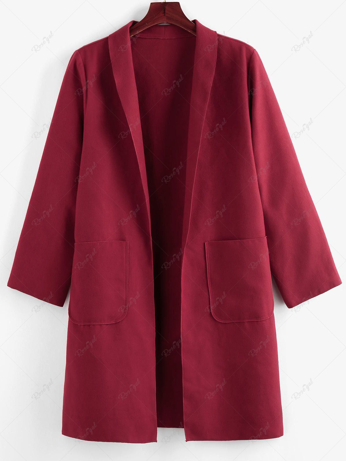 Store Plus Size Shawl Collar Patched Pocket Tunic Coat  