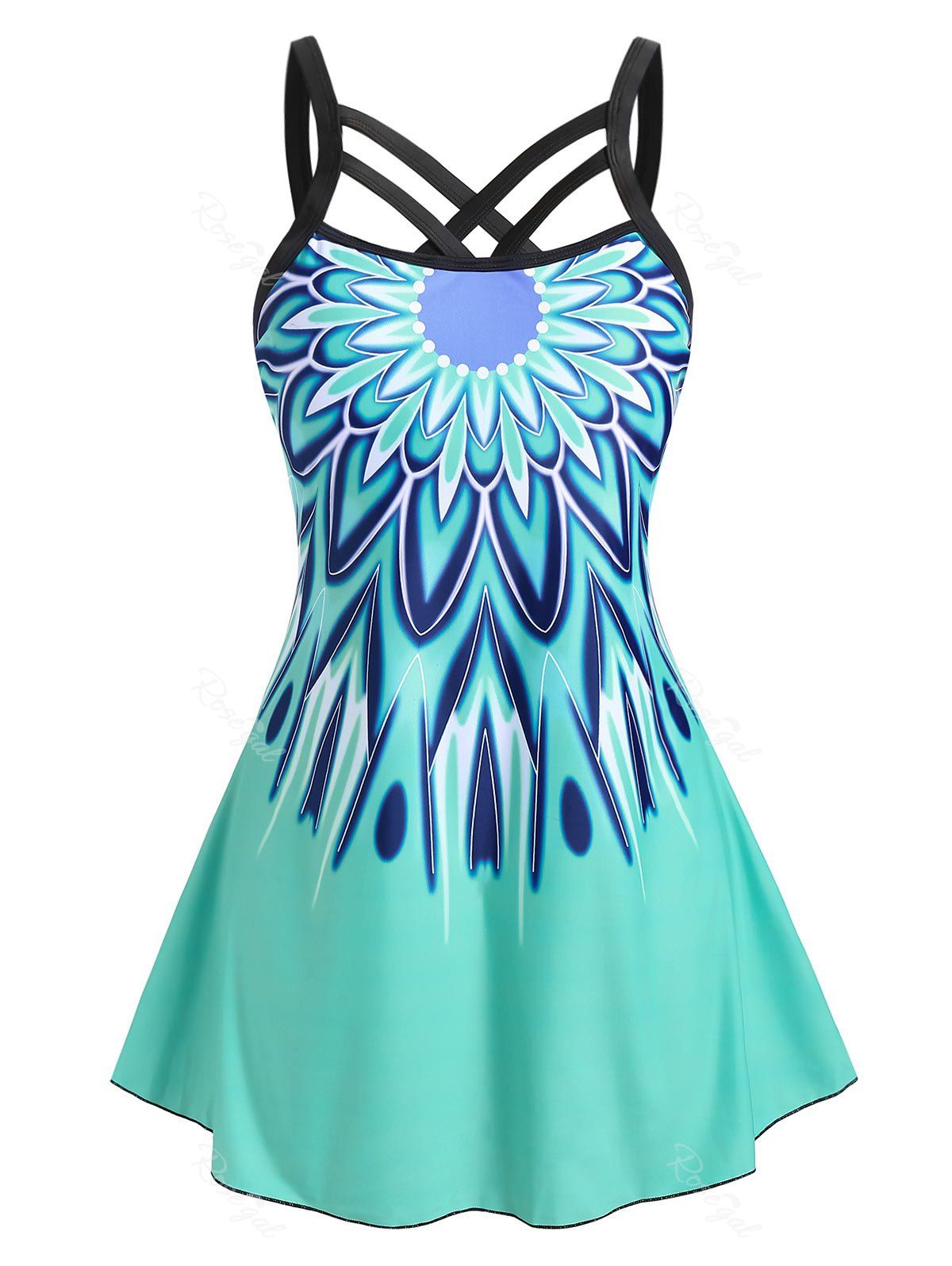 New Plus Size Printed Crisscross Swim Dress Set  