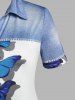 Plus Size 3D Denim Butterfly Print Blouse -  