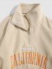 Letters Embroidered Quarter Zip Fleece Sweatshirt -  