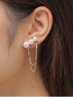 Layered Chains Faux Pearl Earrings - GOLDEN