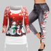 Fashion Plus Size Cinched Snowflake Snowman Print Christmas T-shirt and Jeggings -  