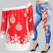 Plus Size Christmas Skew Neck Snowflake Print Outfit -  