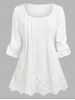 Plus Size Roll Up Sleeve Broderie Anglaise Blouse -  