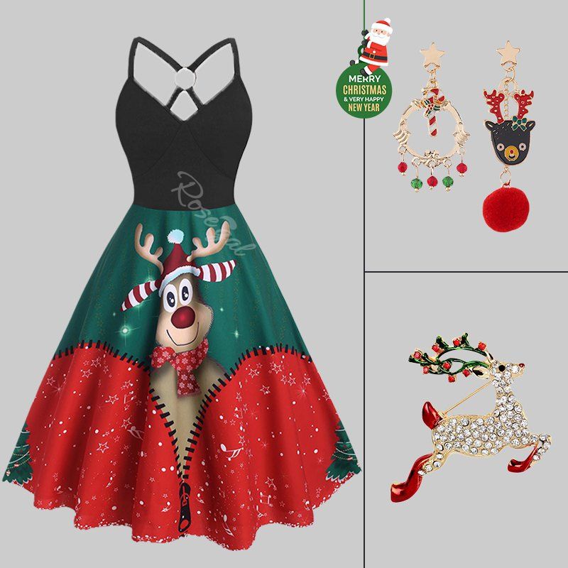 Fancy Fashion Plus Size Christmas O Ring Elk Print Dress Accessories  