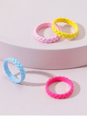 4 Pcs Candy Color Braided Ring Set