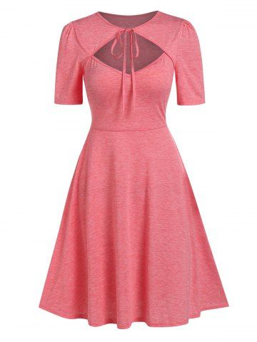 Front Tie Cutout Flare Dress - LIGHT PINK - M