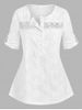 Plus Size Broderie Anglaise Roll Up Sleeve Half Button Blouse -  