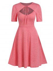 Front Tie Cutout Flare Dress -  