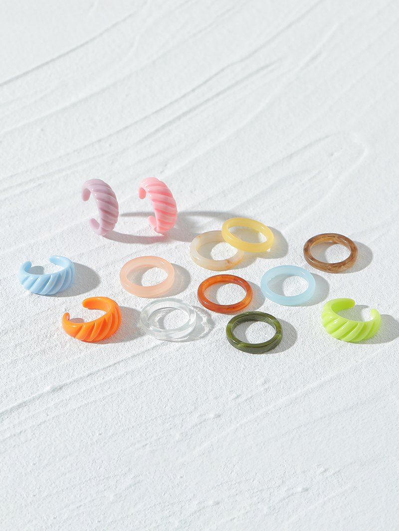 Buy 13 Pcs Colored Engraved Open Ring Set  