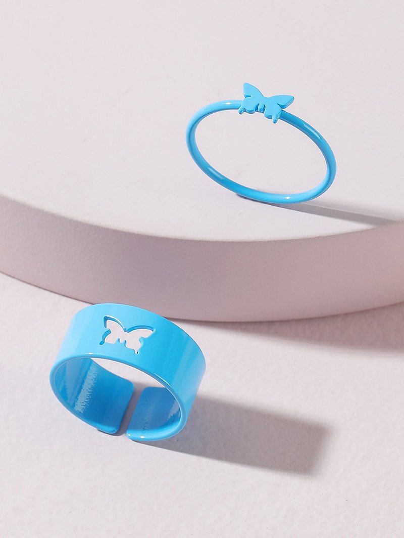 Outfit 2 Pcs Hollow Butterfly Pattern Ring Set  
