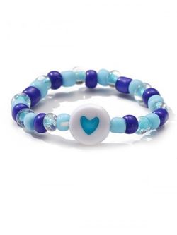 Heart Colorblock Small Beads Ring - BLUE