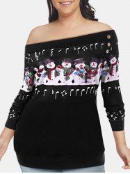 Christmas Plus Size Off The Shoulder Snowman Sweatshirt -  
