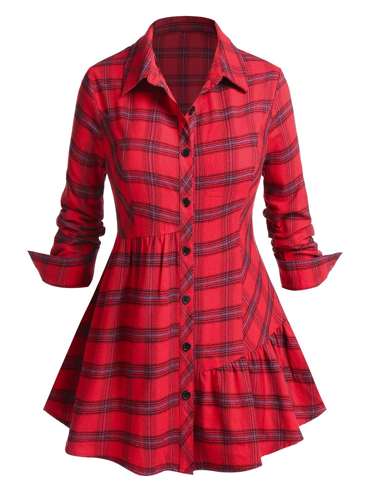 Outfit Plus Size Striped Plaid Skirted Button Up Tunic Shirt  