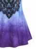 Plus Size Ombre Galaxy Print Lace Criss Cross Tank Top -  