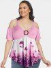 Plus Size&Curve Butterfly Floral Cold Shoulder Tunic Tee -  