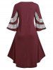 Plus Size Bell Sleeve Embroidered Mesh Trapeze Midi Dress -  