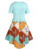 Plus Size & Curve Front Tie Ruffled Top and Scarf Print Midi Cami Dress -  