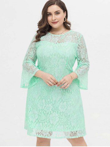 Plus Size Bell Sleeve Knee Length Lace Dress
