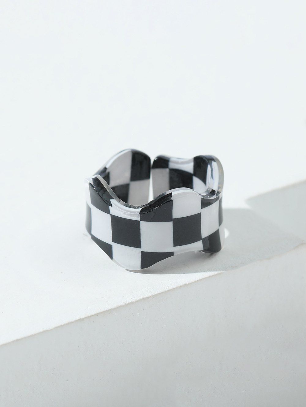 Affordable Checkerboard Colorblock Resin Open Ring  