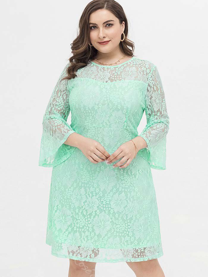 Outfit Plus Size Bell Sleeve Knee Length Lace Dress  