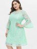 Plus Size Bell Sleeve Knee Length Lace Dress -  