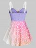 Plus Size Argyle Ombre Flower Skirted Backless Tank Top -  