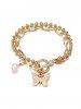 Butterfly Charm Faux Pearl Layered Bracelet -  