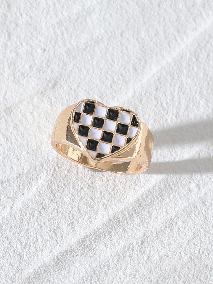 Sale Glazed Two Tone Checkerboard Heart Chunky Ring  