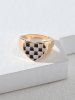 Glazed Two Tone Checkerboard Heart Chunky Ring -  