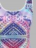 Plus Size Geometry Print Tie Dye Cutout Tank Top -  