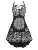 Plus Size Lace Panel Bohemian Print High Low Dress -  