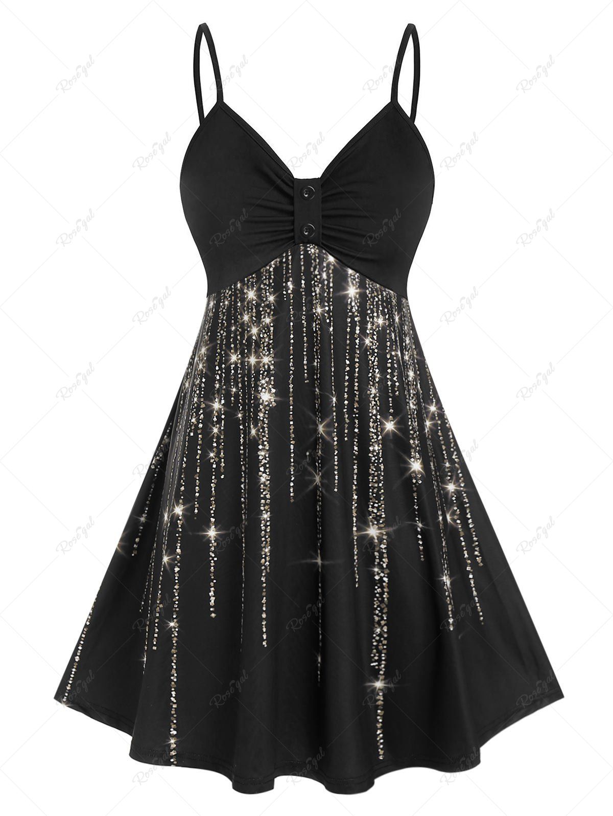 Chic Plus Size Lighting Print Plunge Cami Dress  