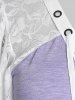 T-shirt Côtelé Courbe à Manches de Cloche Grande Taille à Lacets - Violet clair 1X